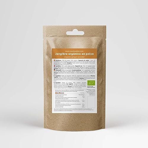 Carefood - Bio Ingwer Pulver - Superfood Ingwer 100% Bio - Für Veganer - Supernahrung Ökologisch Ideal für Speisen, als Gewürz und zum Frühstück - 200 g