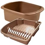 KetoPlastics Rose Gold 2 Piece Kitchen Set - Large Dish Drainer and Rectangle Washing up Bowl