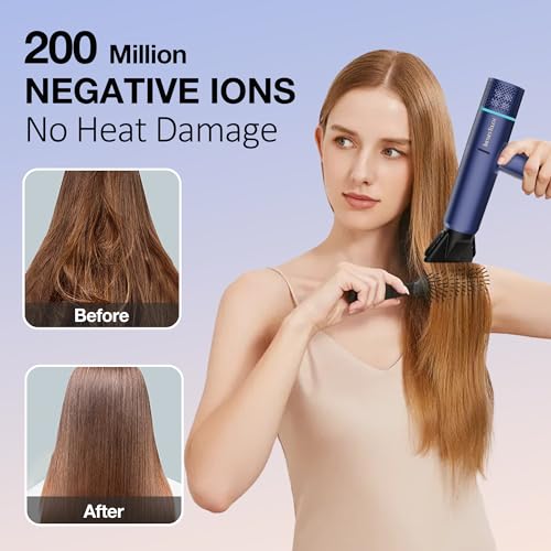 Image of Ionic Hair Dryer with Diffuser and Concentrator, Professional Lightweight Quiet Blow Dryer, Powerful 1600 Watt Motor for Fast Drying and Straight & Wavy Hair, 3 Temps /2 Speeds, 6.56 Ft Cord, Blue