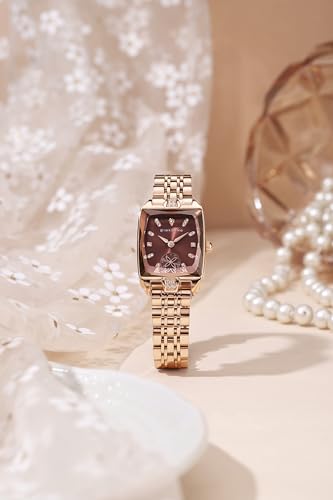 Image of Giordano Analog Watch for Women - Rectangular Dial, Crystal Hour Markers and Rose Gold Stainless Steel Strap