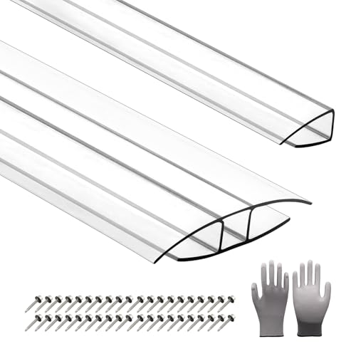 20 Pack Polycarbonate Connectors for 6 or 8 MM Panels - 6 PCS 4FT H-Channel & 14PCS 2FT U-Trim Edge Trims, Heavy Duty Panel Joiners for Greenhouse, Patio and Roof Panels