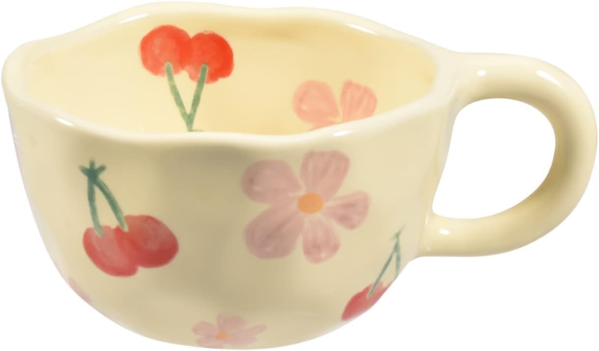 Ceramic Coffee Mug, Creative Flower Cup, Dishwasher and Microwave Safe, Unique Irregular Design, for Office and Home, 8.5 oz/250 ml for Latte Tea Milk, Flower Pattern