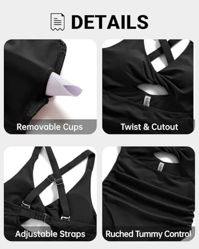 Image of Tempt Me Women One Piece Swimsuits Tummy Control Cutout Bathing Suits Ruched V Neck Twist Front Swimwear
