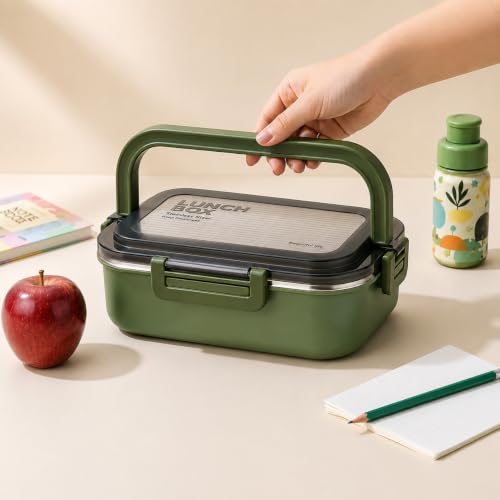 Image of MARKWELL Stainless Steel Lunch Box 700ml + 200ml | Leak Resistant Tiffin Box with Mini Container | BPA Free Lunch Box for Office, School, College, Kids & Travel | Multicolor