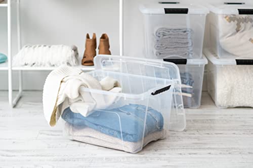 Image of IRIS USA 40 QT Plastic Storage Box with Lid and Latches - 6 Pack - BPA-Free, See-Through Organizing Solution, Durable Nestable Stackable Containers, Secure Pull Handle - Clear