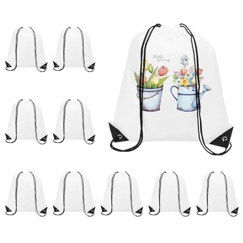 PATIKIL Sacos de cordão de sublimação, 10 peças, 15,7 x 13,4 polegadas poliéster em branco prensa a quente mochila com cordão para esportes de academia, festa de viagem faça você mesmo, branca