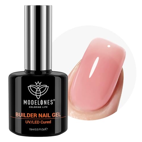 modelones Builder Nail Gel 8-in-One Jelly Pink Builder Peachy Pink Rubber Base Gel Polish LED Lamp Cured Nude Color Base Hardener Apex Building Strengthener Extension for Girls Home DIY Salon