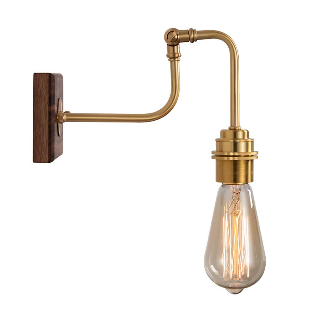 SXECAEPS Industrial Wall Sconce Retro Copper Light Walnut Lamp, Antique Farmhouse Mount Lighting Fixtures, Living Room Bedroom Loft Lamps E27 Sconces