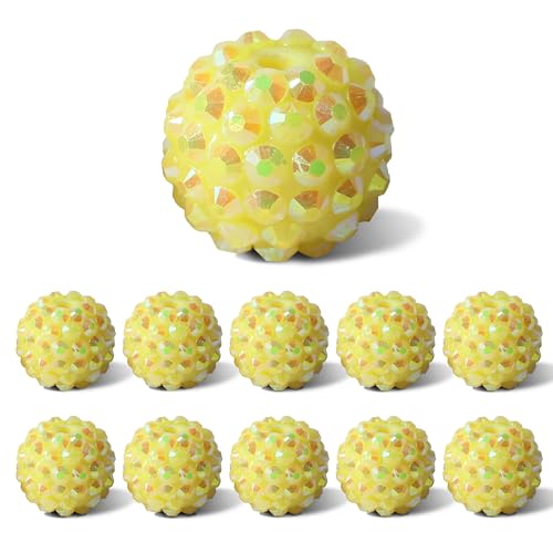 Carporay 16mm Rhinestone Beads for Pens, 25pcs Chunky Large Spacer Bead for DIY Pens Phone Chain Keychain Candy Sparkle Bling Ball Beads Bulk(Yellow)