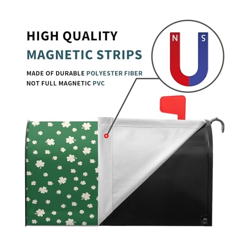 Image of St Patricks Day Mailbox Cover Magnetic Green Clovers Shamrock Waterproof Mailbox Wrap Post Cover Standard Size 25.5x21 Inch for Garden Yard Outdoor Outside Patio Seasonal Holiday Decor