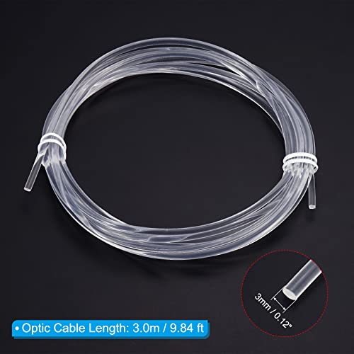 Image of PATIKIL 3mm 3.0m PMMA Side Glow Fiber Optic Cable Kit, with LED Aluminum Illuminator 12V 1.5W Guide Light Source Decoration for Home DIY Lighting, Red