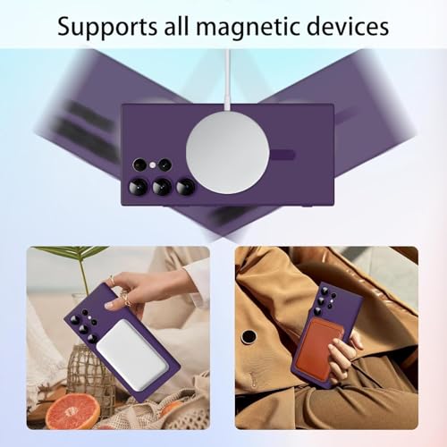Image of DIZORO Samsung S25 Ultra Case, Compatible with Mag Safe, Matte Luxury Metallic Luster Flexible TPU Wireless Charging Shockproof Case with Camera Protector (Deep Purple)