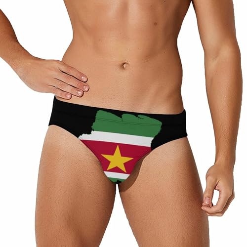 Flag Map of Suriname Men's Swim Brief Sexy Bikini Swimwear Swimsuit Trunks Bathing Suits