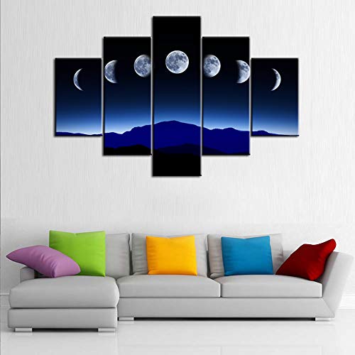 Large 5 Piece Modern Giclee Canvas Prints Stretched Artwork Abstract Space Black and White Moon Cycle Picture to Photo Paintings on Canvas Wall Art for Home Office Decorations Wall Decor - 60\"W x 40\"H - Thumbnail 4