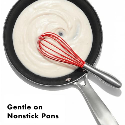 Image of OYV 10-Inch Red Silicone Whisk, Heat Resistant 480F Kitchen Whisk with Stainless Steel Ergonomic Handle, Non-Scratch for Nonstick Cookware, Dishwasher Safe, Perfect for Blending, Cooking & Beating