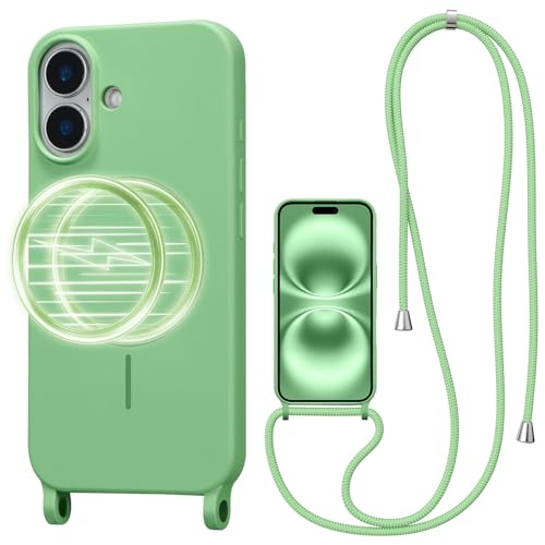 Étui à bandoulière magnétique pour iPhone 16 silicone vert cèdre