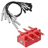 Ignition Coil Pack UF305 with 6 Spark Plug Wire Set Compatible with Chrysler Pacifica Town & Country Voyage Dodge Caravan Jeep Wrangler Volkswagen Routan 3.3L 3.8L V6 Repalce# UF305 4306 27703