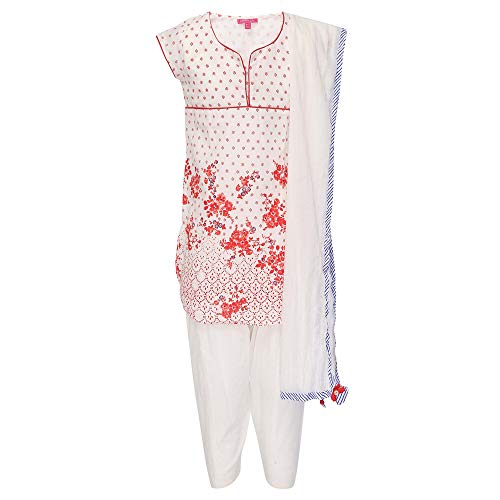 Image of BIBA Girls Notched Collar Floral Print Salwar Suit For Girls