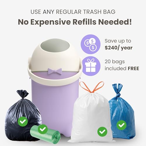 iTouchless Odor-Locking Diaper Pail - 2026 Award-Winning Ag+ Silver Ion Nursery Bin - Fits Any Bag, No Refills Needed - Includes 20 Leak-Proof Bags (Holds 300 Diapers) - Lavender Orchid Hygienic Bin - Thumbnail 5
