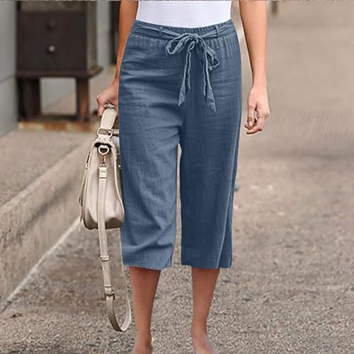 Generic Capris Pants for Women Cotton Linen Ladies Capris Casual Loose Fit Capri Pants for Women Petite Joggers2