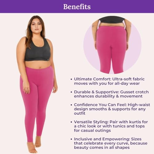Image of Adira | Plus Size Leggings for Women | Plus Size Leggings for Women | High Waist | Ankle Length | Soft Cotton & Elastane Blend | Non-See-Through | Gusset Crotch Prevents Ripping