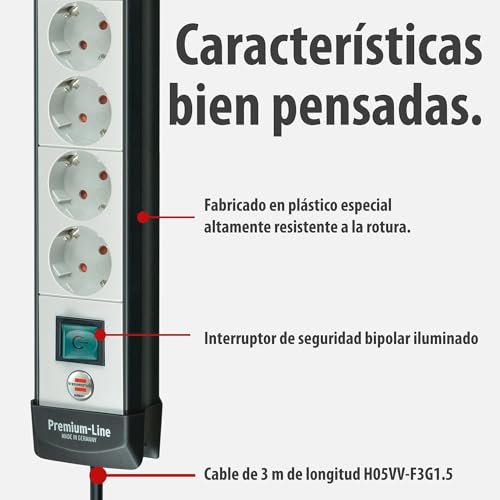 Regleta de 8 tomas Brennenstuhl con cable de 3m e interruptor negro 5