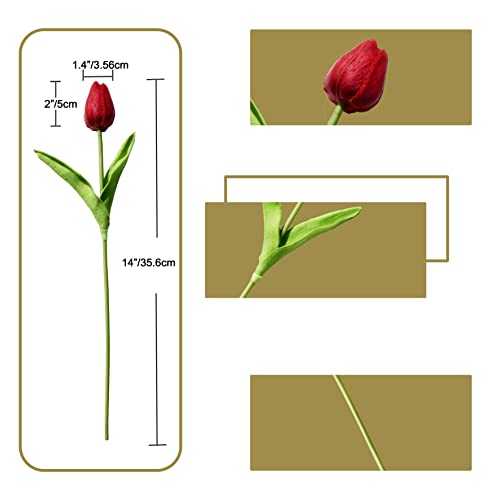 Image of ONLY ART Artificial Burgundy Tulips 20 Pcs - 13.5 Inch PU Faux Flowers with Bendable Stems for Home Decor, Wedding Centerpieces, DIY Floral Arrangements, New Year and Valentine's Day