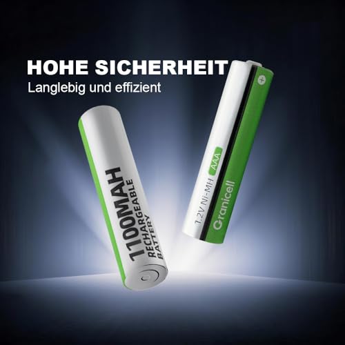 Granicell AAA Wiederaufladbare Batterien 1100 mAh Hohe Kapazität 1500 Zyklen, 1,2V NiMH Niedrige Selbstentladung AAA Batterie, 12er Pack – Ansicht 3