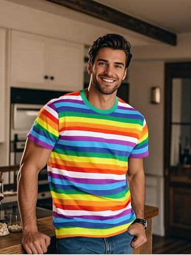 Funny World Men's Cotton Striped T-Shirt Crew Neck Short Sleeves Basic Casual Top