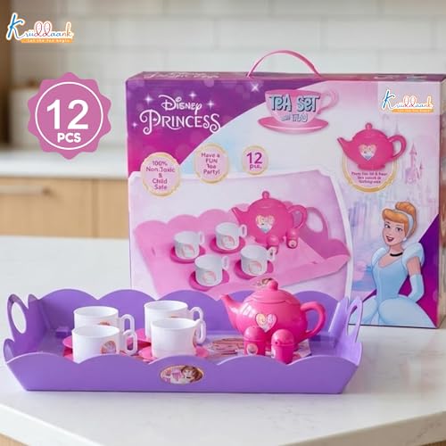 Image of Princess Tea Playset - 12 Pcs Pretend Play Tea Party Set for Kids with Electronic Kettle, Boiling Sounds & Lights-Disney Princess Theme Kitchen Toys for 3+ Year Olds-Safe & Interactive Gift