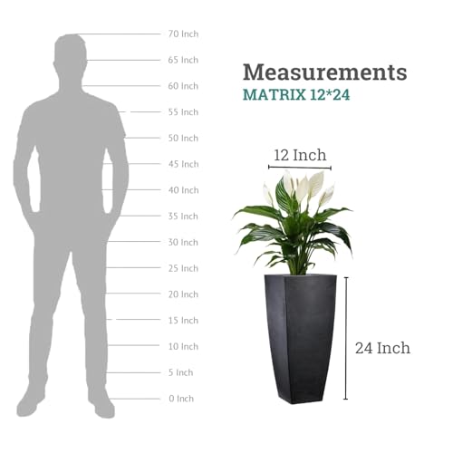 Image of Go Hooked Matrix 24 Inch Big Flower Pot | Outdoor & Indoor Planter for Balcony, Garden & Terrace | Durable Lightweight Decorative Polymer Pot for Live & Artificial Plants (Black)