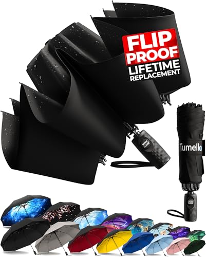 TUMELLA Flip-proof Inverted Travel Umbrella, Small Strong but Lig...