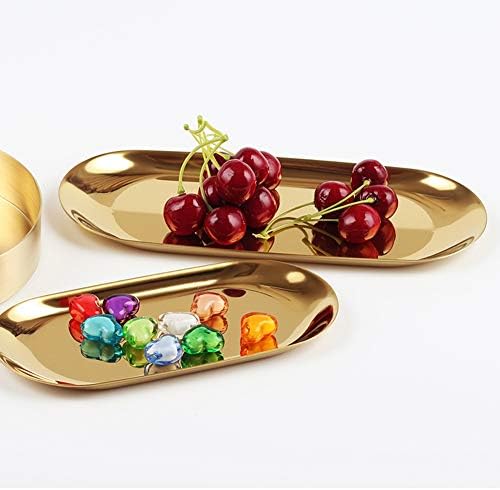 WAYCOM Stainless Steel Vanity Trays,Gold Cosmetic Storage Tray Jewelry Organizer Trays Ring Necklace Accessories Tray Jewelry Plate for Home Decor(Rectangle)