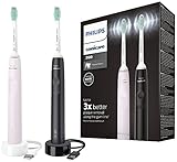Philips Sonicare 3100 spazzolino elettrico sonico, sensore di pressione e timer, colore rosa e nero, confezione doppia, HX3675/15