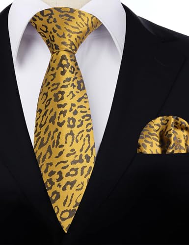 Image of Alizeal Men's Leopard Print Tie Set 3.15'' Necktie with Pocket Square Gift Box for Wedding and Fashion Occasions