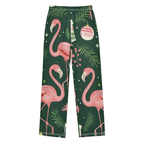 Xmas Flamingo Ball Boys Long Pants Soft Trousers Elastic Waist Kids Lounge Bottoms with Pockets S-XL