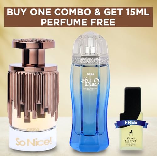 Image of Ossa So Nice Eau De Parfum 100ml For Women With Musky Notes and Aqua Blue Eau De Parfum 100ml For Men With Citrusy Notes | Long lasting Fragrance Perfume Combo (Pack of 2)