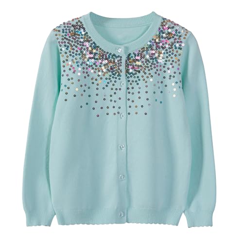 Image of Danny D Girls Sequin Knitted Sweater Cardigan Crew Neck Long Sleeve Button Tops