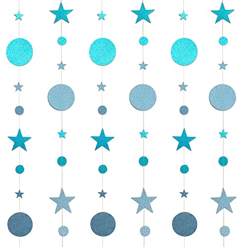 2 Pcs 4 m Guirlande Papier Pois Bleu Océan d'Étoile Cercle Bannière Banderole Étoile Ronde Décoration Guirlande Scintillante Suspendre Paillettes Papier Suspendre d'Anniversaire Mariage (Océan bleu)