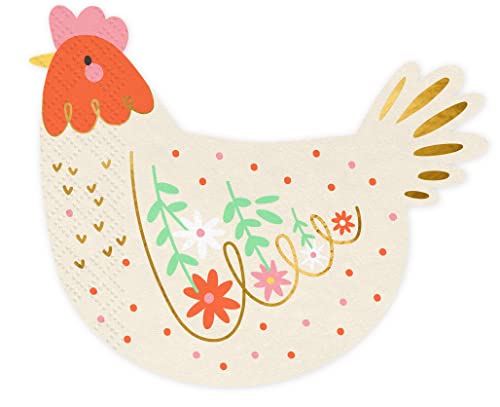 Lot de 20 serviettes de table en forme de poule - Décoration de table pour Pâques, anniversaire, thème ferme, animaux de fête - Décoration de fête -...