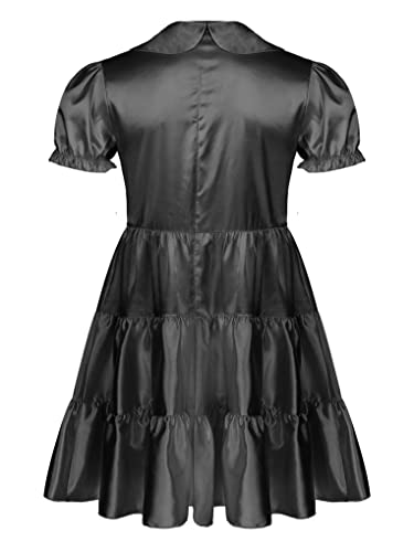 Men's Sissy Crossdressing Dress Shiny Satin Frilly Girly Dress Bowknot Pajamas Sleepwear2