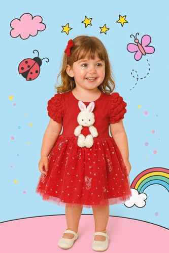 Image of Bold N Elegant Girl's Sequin Glitter Party Princess Sparkle Tutu Mini Dress Frock With Soft Plush Bunny Rabbit Toy For Infant Toddler Baby Girl's
