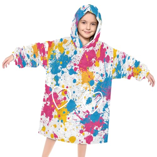 Pardick Wearable Blanket Hoodie for Kids, Watercolor Powder Fleece Sweatshirt Blanket Oversized Blanket Sweatshirt with Pocket Flannel Warm Hooded Blanket 6-10 Year Old Girl Boy Gift, One Size