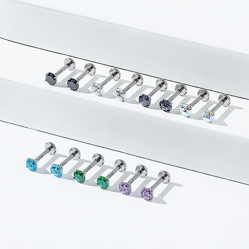 G23 Titanium Lip Rook Labret Studs Helix Tragus Earring Set 16G Threadless CZ Nose Stud Hypoallergenic Conch Lobe Cartilage Push Back Monroe Piercing Jewelry4