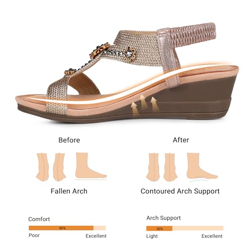 Image of Wedge Sandals for Women Dressy, Woman's Sandal Comfortable Low Wedges Heels Ankle Elastic Strap Sandles with Flower Rhinestones