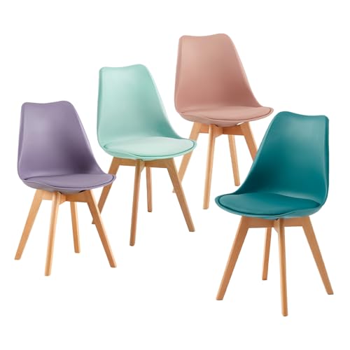 EGGREE Lot de 4 Chaises Salle à Manger Scandinaves SGS Tested, Rembourrée de Cuisine,de Bureau avec Pieds en Bois de Hêtre Massif, Chaise Professionnell...