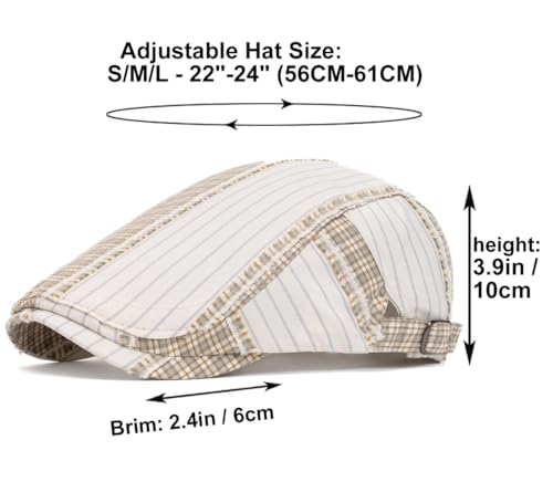 Image of Quanhaigou Men's Cotton Flat Ivy Gatsby Newsboy Driving Hat Adjustable Irish Cabbie Ivy Driving Hunting Cap (Patchwork Khaki)