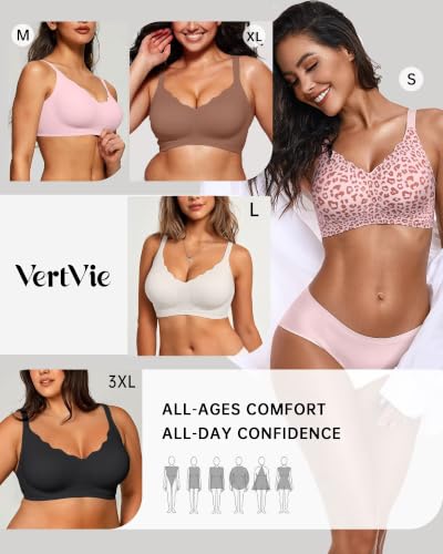 Image of Vertvie Seamless Jelly Bra No Underwire Supportive Bralette | Wireless, Full Coverage, Push Up, Scalloped V-Neck, Buttery Soft & Invisible under T-shirts for Everyday Oder Women's Comfort