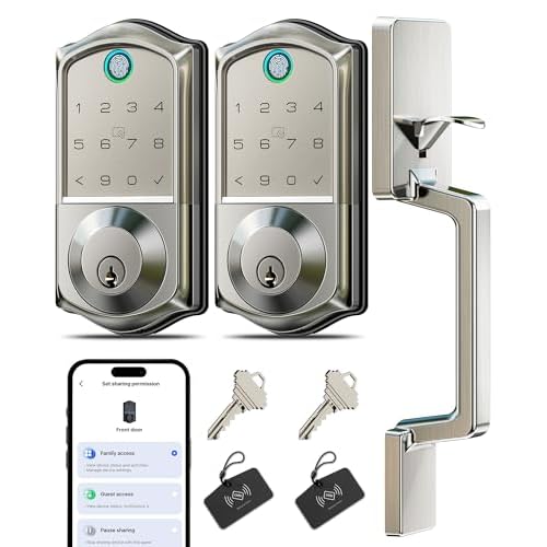 Veise VE017+VE017-D Fingerprint Smart Door Lock, App Control, 7-in-1 Keyless Entry, Auto Lock, Emergency Power Port, Electronic Touchscreen Keypad, Biometric Smart Locks for Front Door, Sati