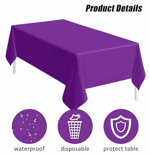 Image of SietDESEO 2 Pack Purple Plastic Tablecloth Rectangle 54 x 108 Premium Disposable Table Cloth Plastic Purple Table Cover for Wedding Baby Shower Party Decorations